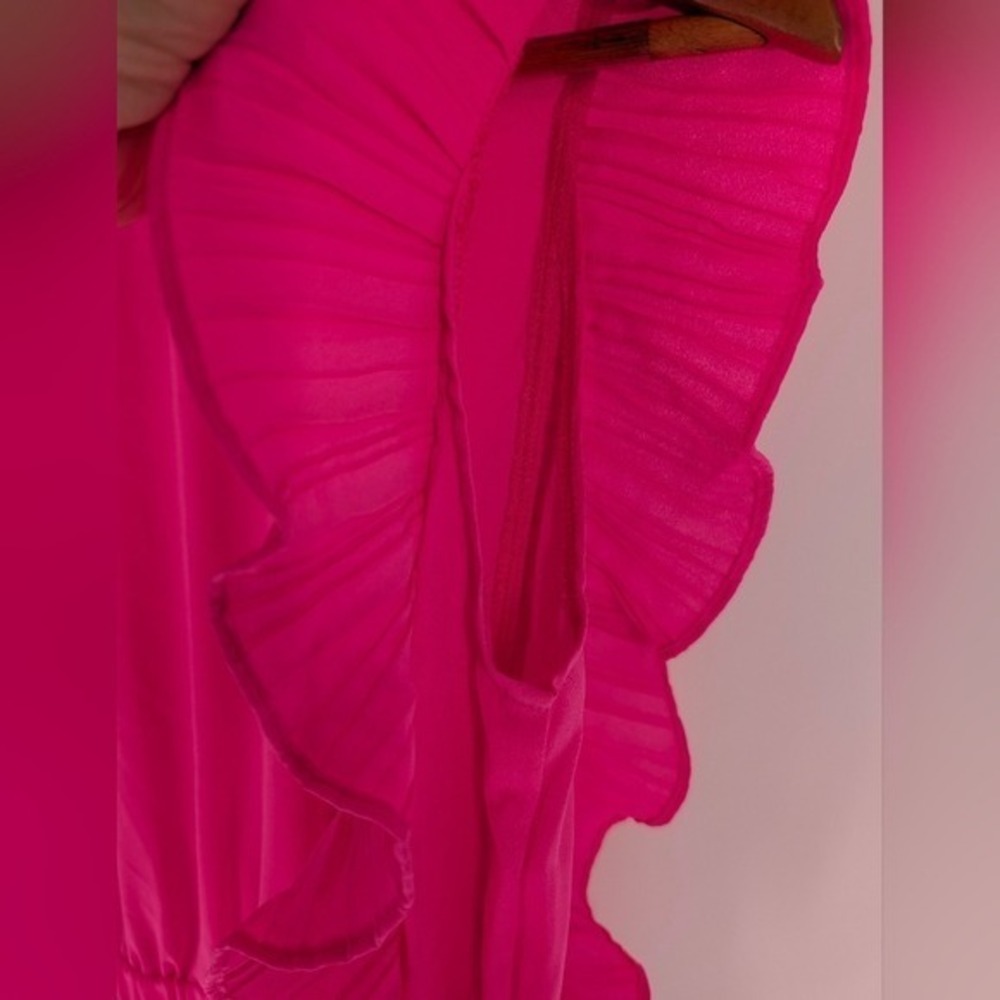 Jess Lea Hot Pink Tiered Ruffle Mini Dress Sleeveless Pleated Trim Small - Picture 8 of 10